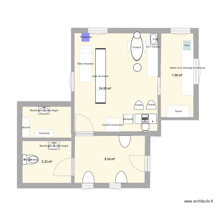 Cabinet Podologie 2. Plan de 4 pièces et 43 m2