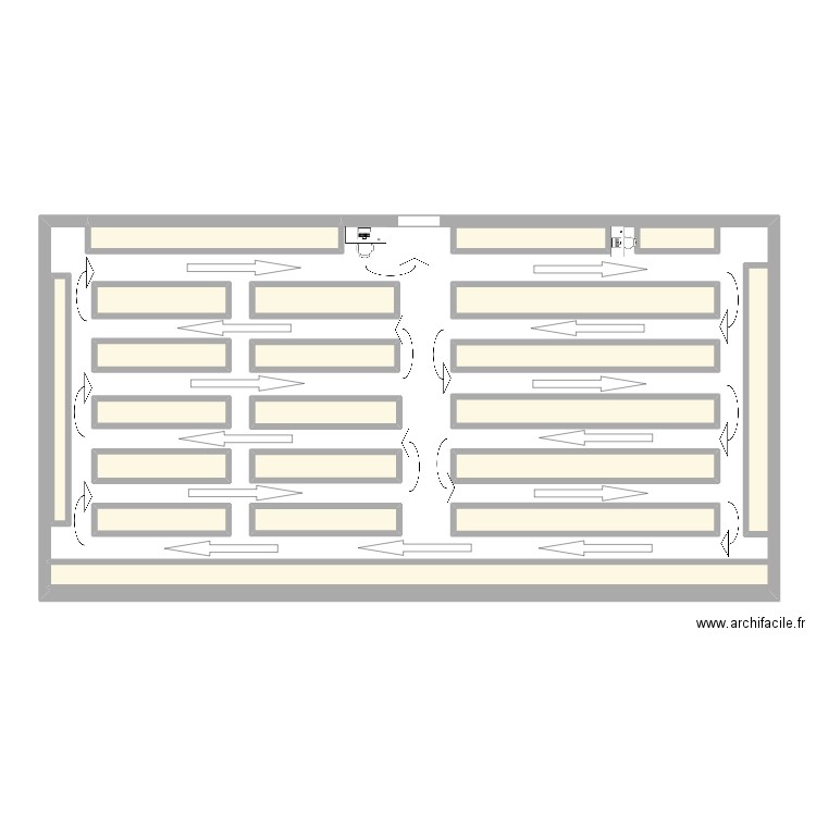 entrepot. Plan de 21 pièces et 56 m2