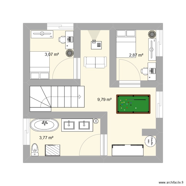 2éme étage. Plan de 4 pièces et 19 m2