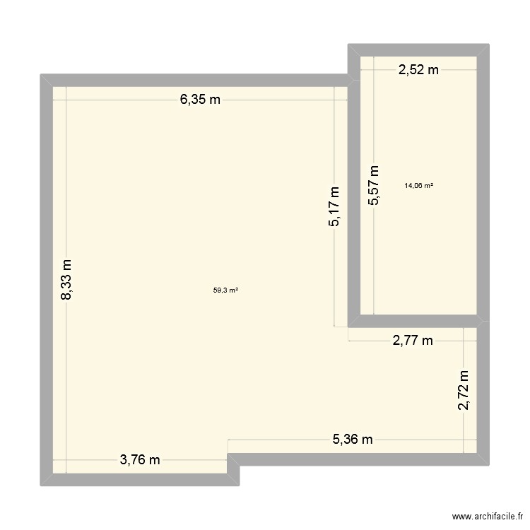 dp2. Plan de 2 pièces et 73 m2