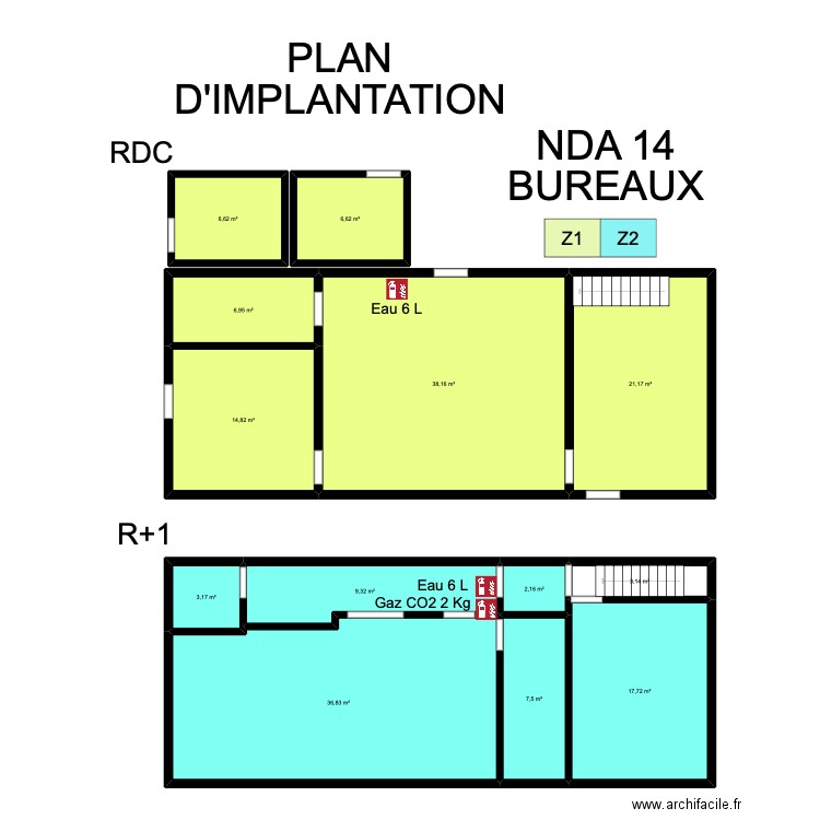 NDA 14 BUREAUX. Plan de 13 pièces et 174 m2