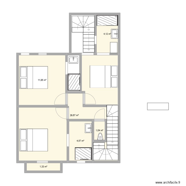 giraudeau 1er 1ere version. Plan de 6 pièces et 53 m2