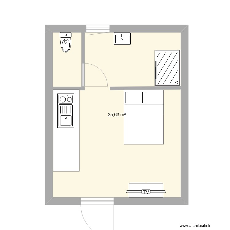 airbnb. Plan de 1 pièce et 26 m2