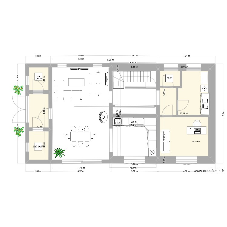 pm plan 3. Plan de 6 pièces et 33 m2