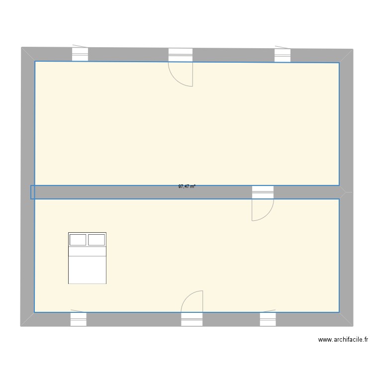 RDC. Plan de 1 pièce et 97 m2