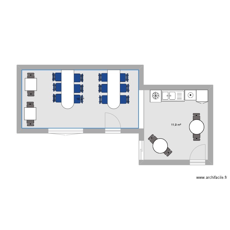 salle pause. Plan de 2 pièces et 30 m2