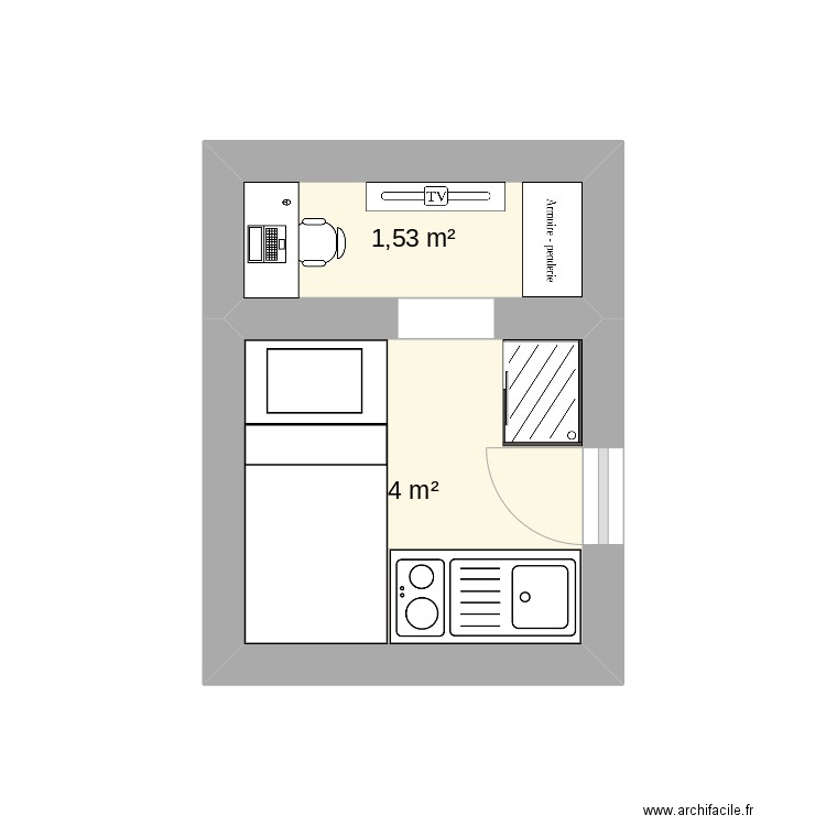 axel house. Plan de 2 pièces et 6 m2