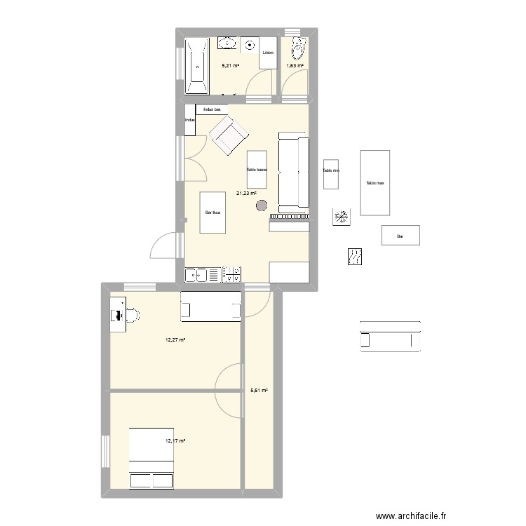 20-12. Plan de 6 pièces et 58 m2