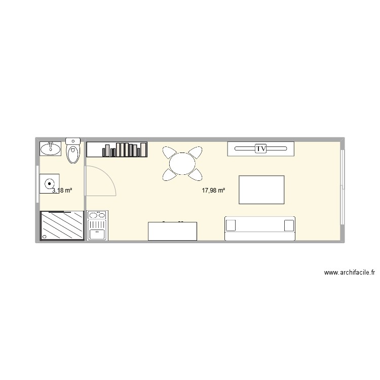 renovation. Plan de 2 pièces et 21 m2