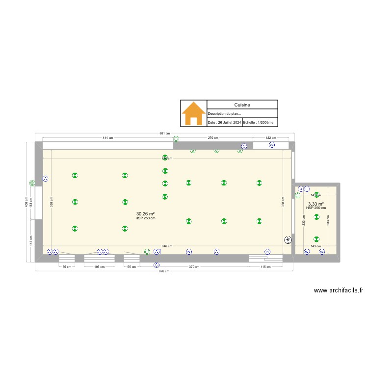 Cuisine Finalisée elec. Plan de 2 pièces et 34 m2