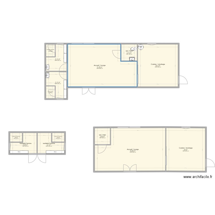 Club hous et vestiaires - Nimes. Plan de 14 pièces et 137 m2