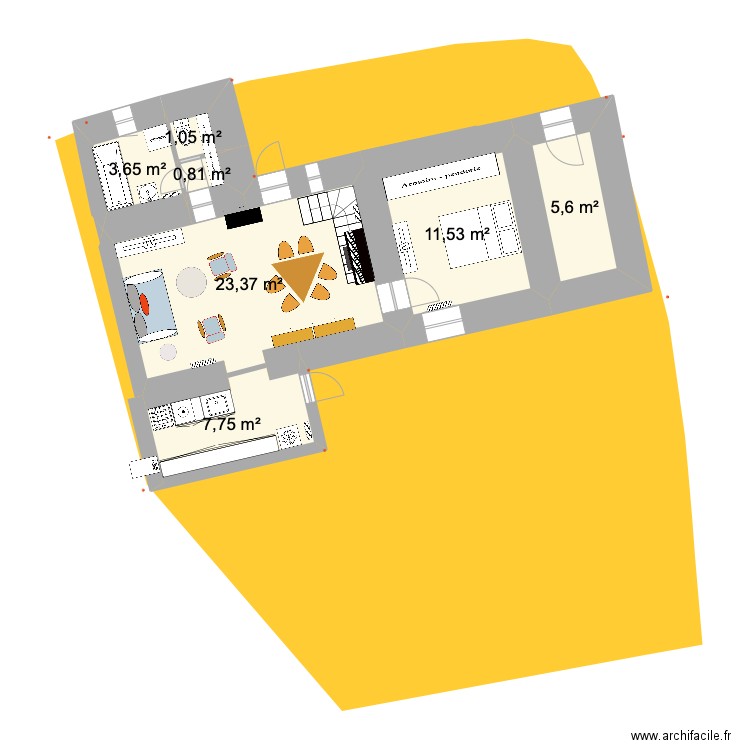 PRIEUX plan de base intérieur RDC. Plan de 7 pièces et 54 m2