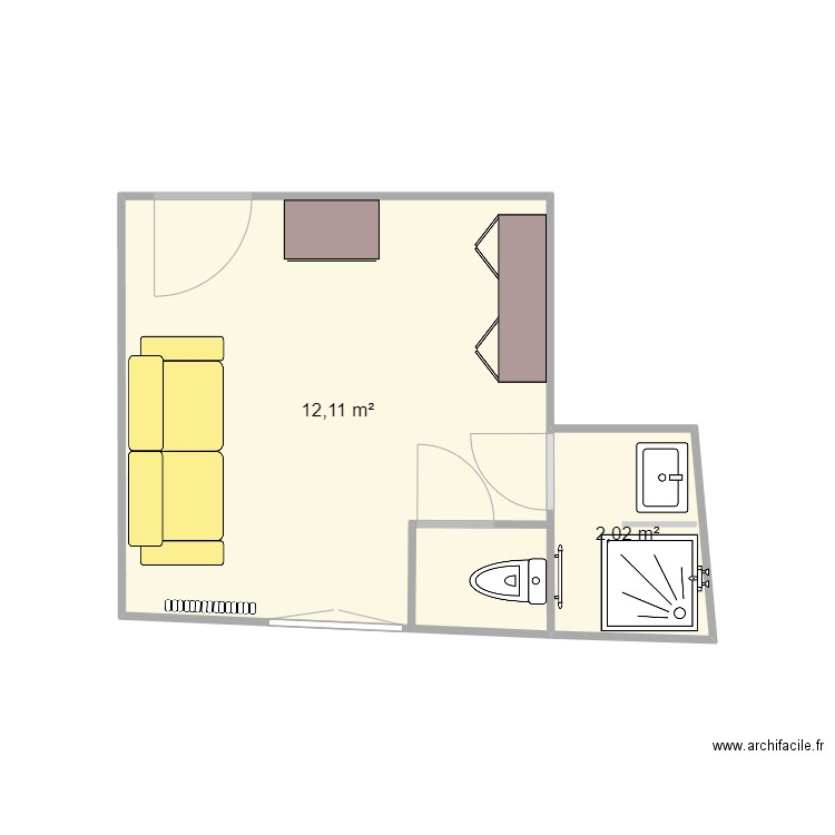 Plan salon 2. Plan de 2 pièces et 14 m2