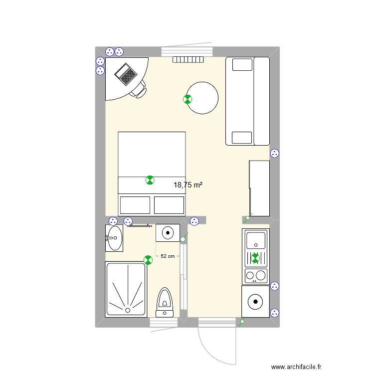 projet de batiment. Plan de 1 pièce et 19 m2