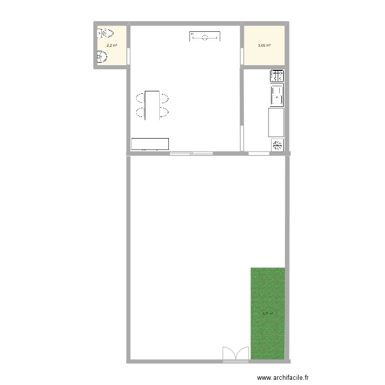 Mumu existant. Plan de 2 pièces et 5 m2