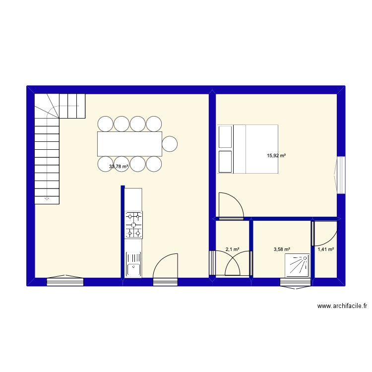 MAISON GAETAN ROBERT. Plan de 5 pièces et 57 m2