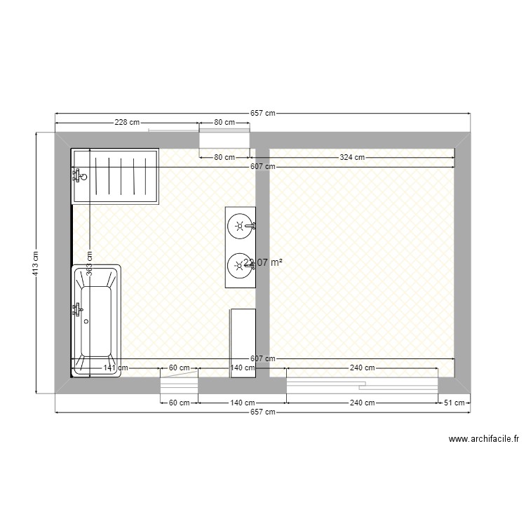 RAOUX CANET 66 COUPE. Plan de 1 pièce et 22 m2