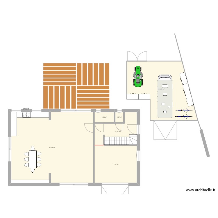 maison romain et garage. Plan de 6 pièces et 130 m2