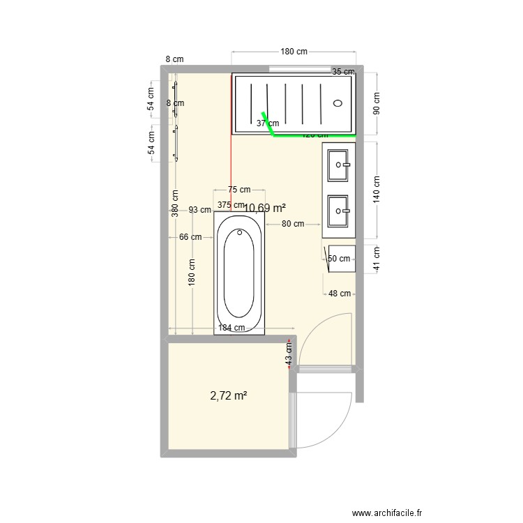 SDB ET 1. Plan de 2 pièces et 13 m2