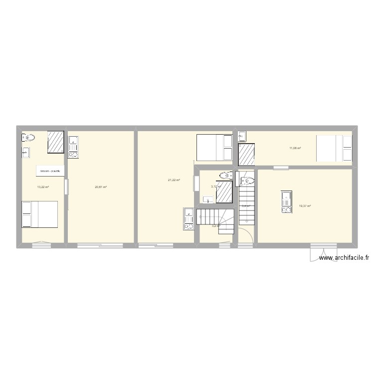 Cheux rdc. Plan de 8 pièces et 95 m2