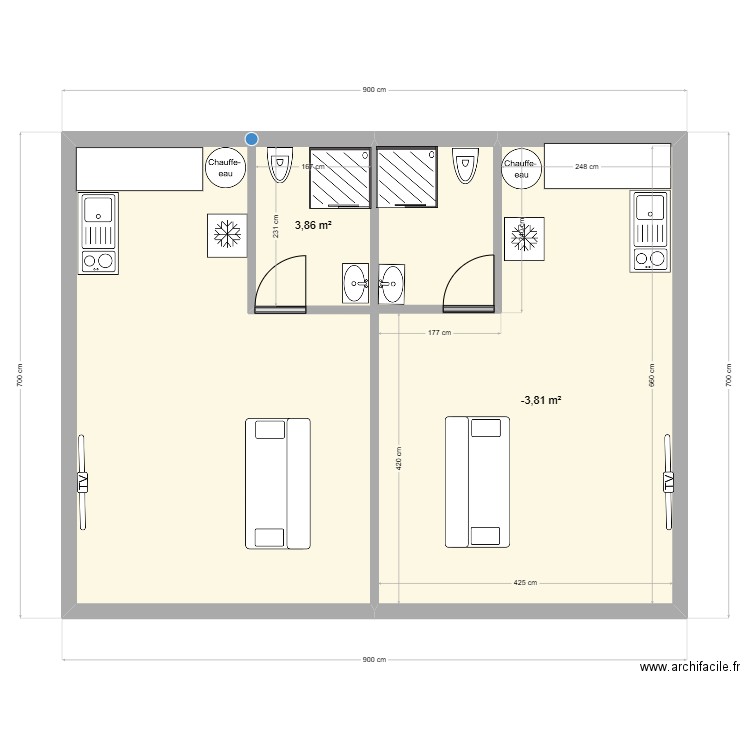 studio. Plan de 2 pièces et 28 m2