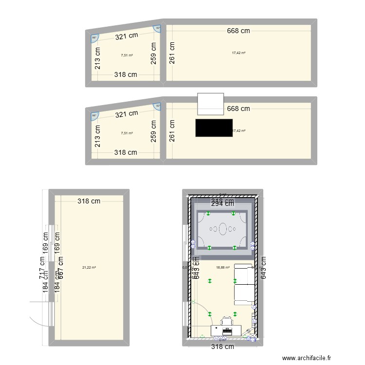 cabanon. Plan de 10 pièces et 90 m2