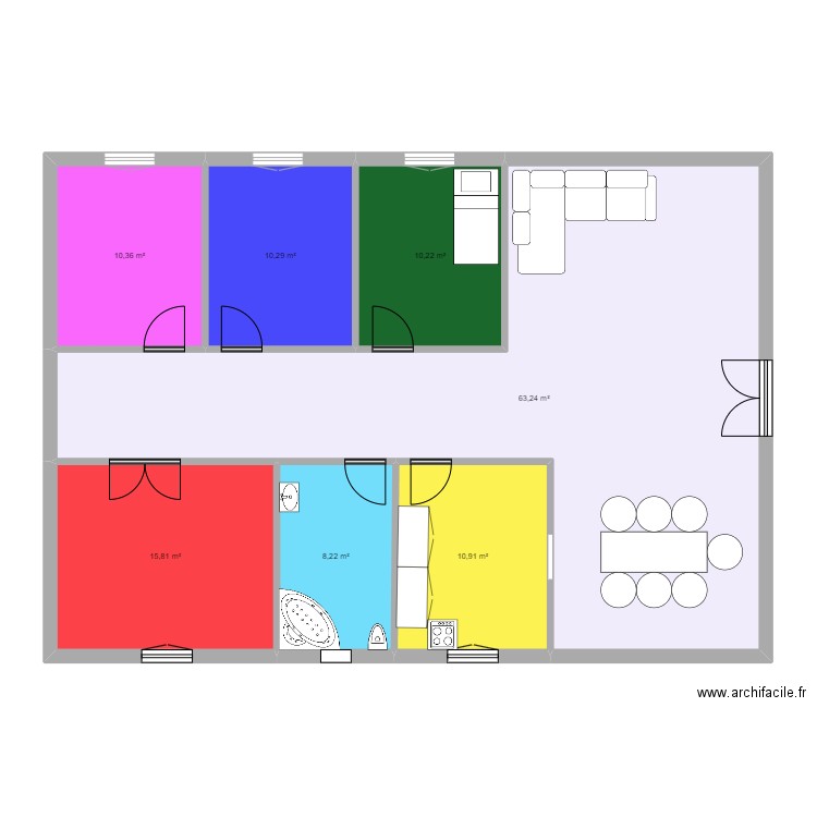 mini projet. Plan de 7 pièces et 129 m2