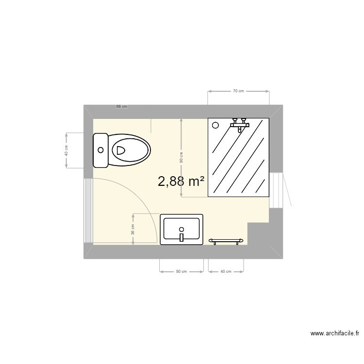 Salle de bain Toto. Plan de 1 pièce et 3 m2