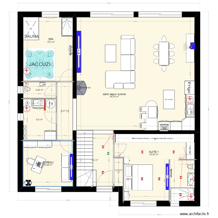 THIERRY   RDCH     ELEC. Plan de 20 pièces et 327 m2