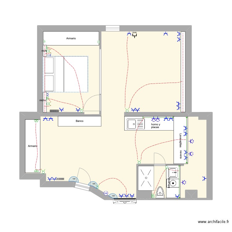 Lajorja amueblado con luz y pared. Plan de 2 pièces et 49 m2