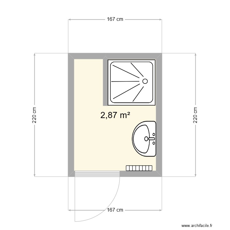 sdb rdc droit audrey. Plan de 1 pièce et 3 m2