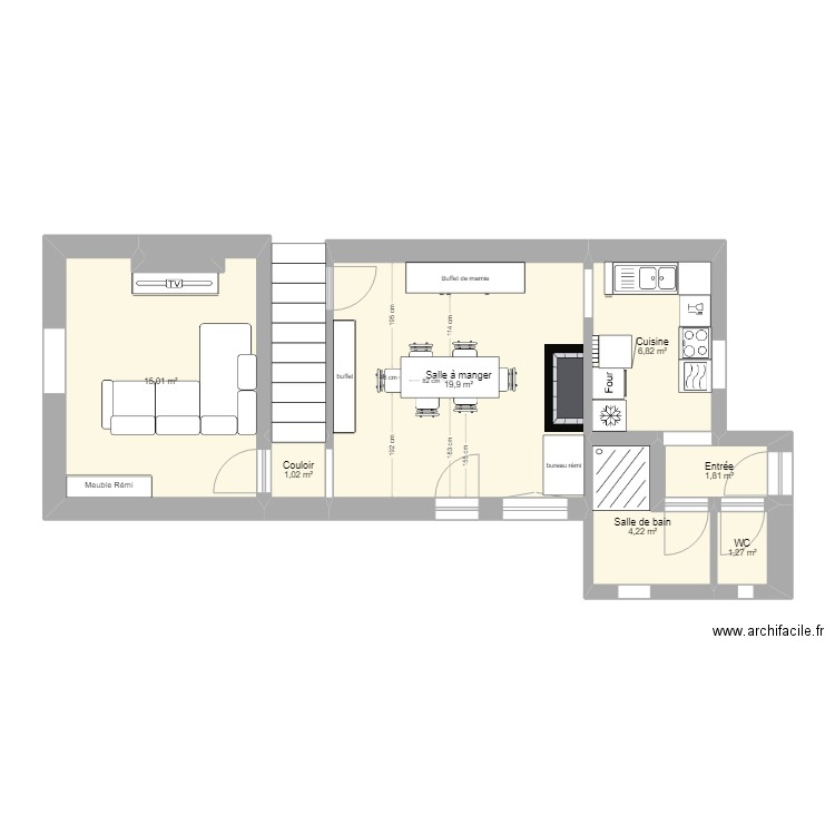 mamie. Plan de 7 pièces et 50 m2