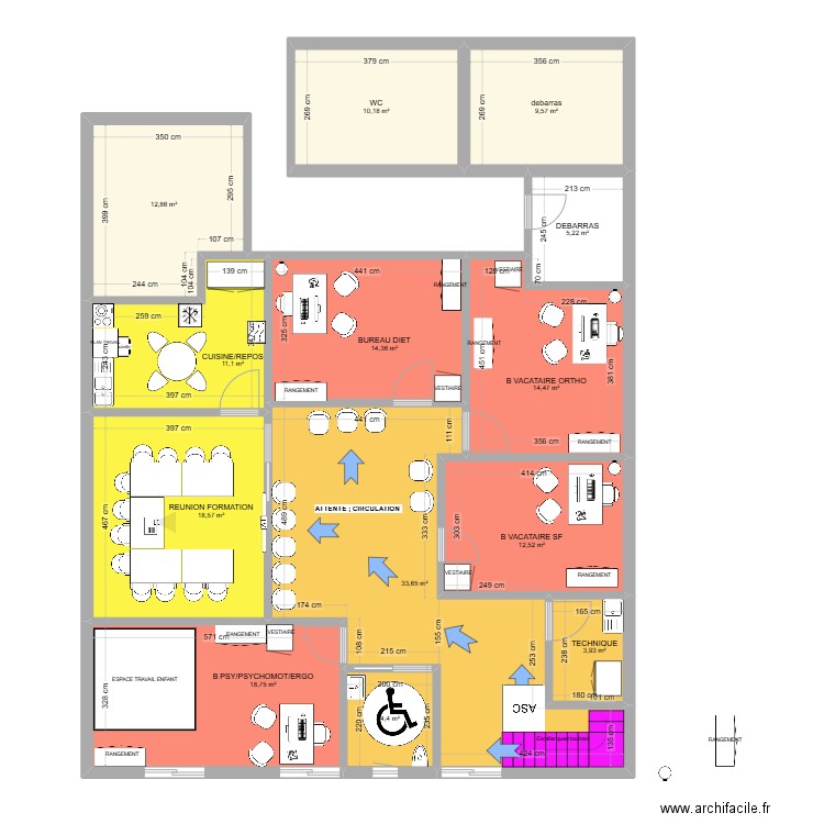 MSP etage. Plan de 13 pièces et 170 m2