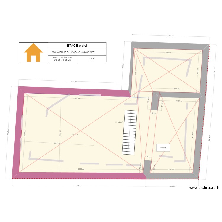 Etage projet base (revu diagonales). Plan de 1 pièce et 112 m2