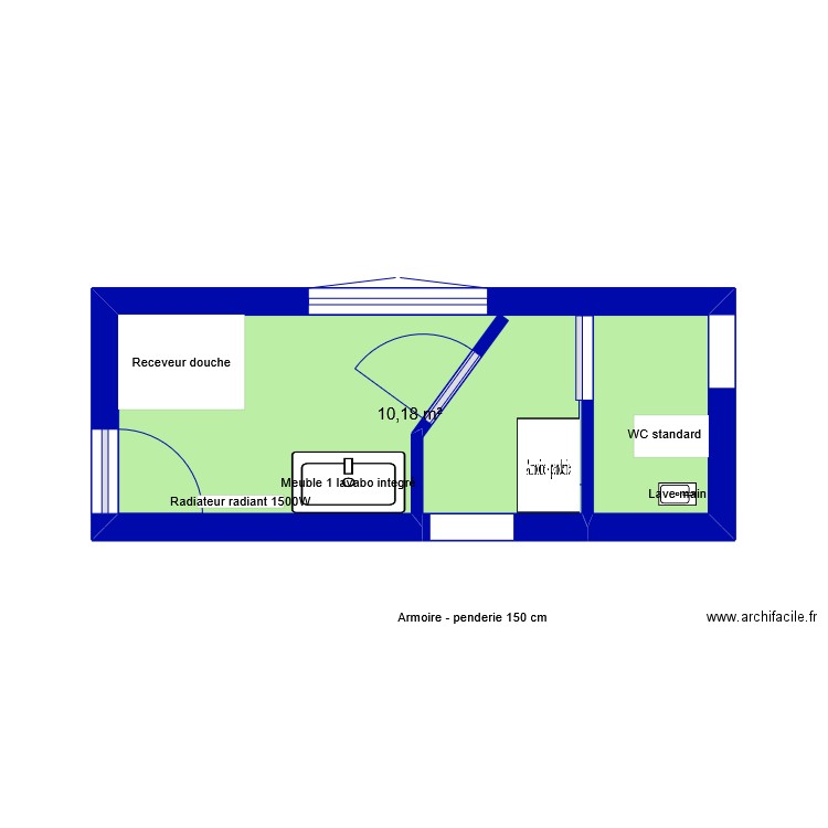 salle de bain. Plan de 1 pièce et 10 m2