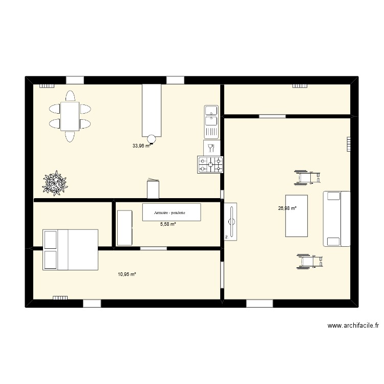 plan maison ecurie . Plan de 4 pièces et 77 m2