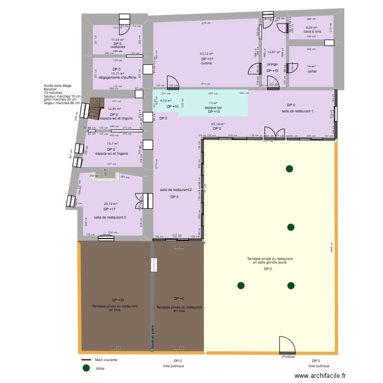 AUBERGE DES ISLES AVANT TRAVAUX. Plan de 16 pièces et 582 m2