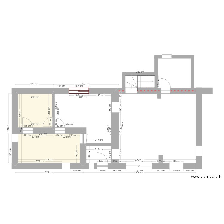 extension cuisine. Plan de 1 pièce et 22 m2