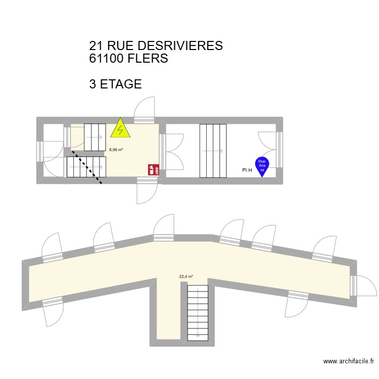 21 R DESRIVIERE. Plan de 2 pièces et 29 m2