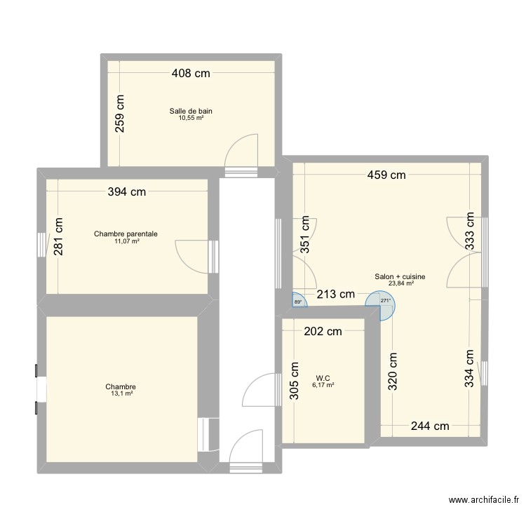 Caca. Plan de 5 pièces et 65 m2