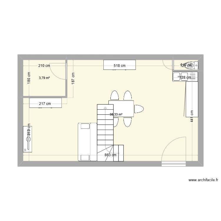 APPART. Plan de 3 pièces et 43 m2