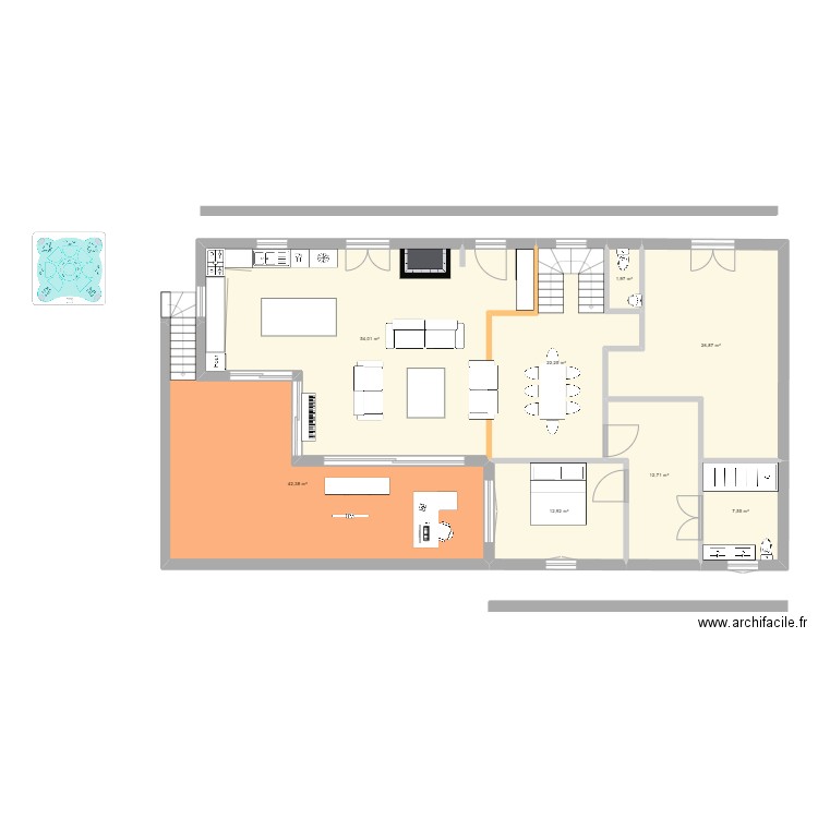 Maison Ibarron étage 1. Plan de 3 pièces et 145 m2