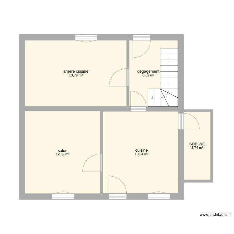 erquy rdc avant travaux. Plan de 5 pièces et 50 m2