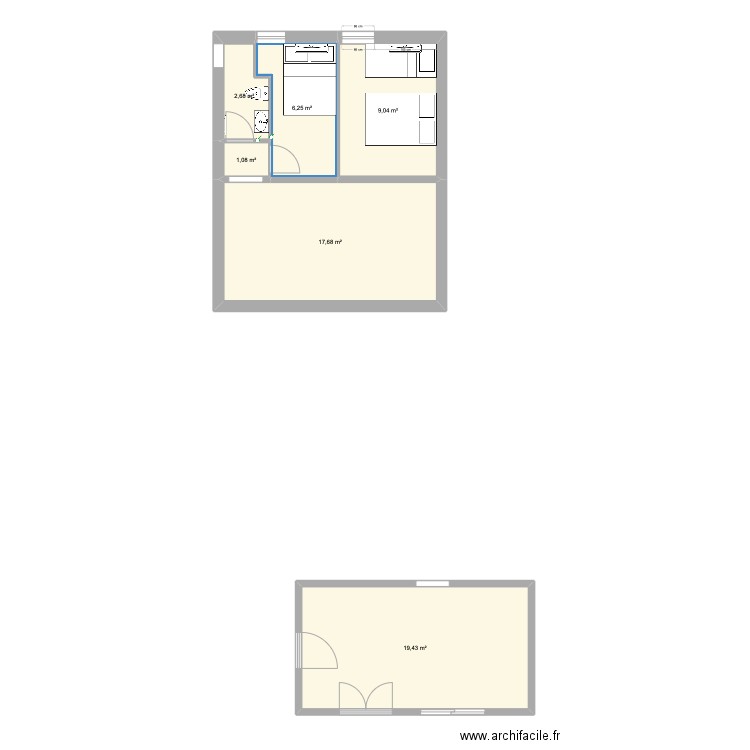 Cabanon 1. Plan de 6 pièces et 56 m2