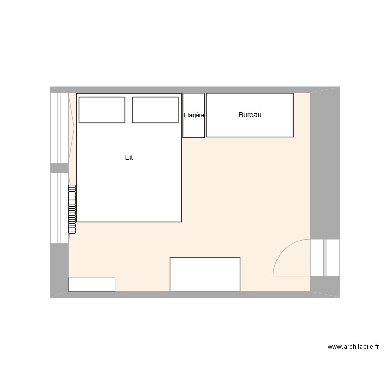 Chambre cible. Plan de 1 pièce et 14 m2