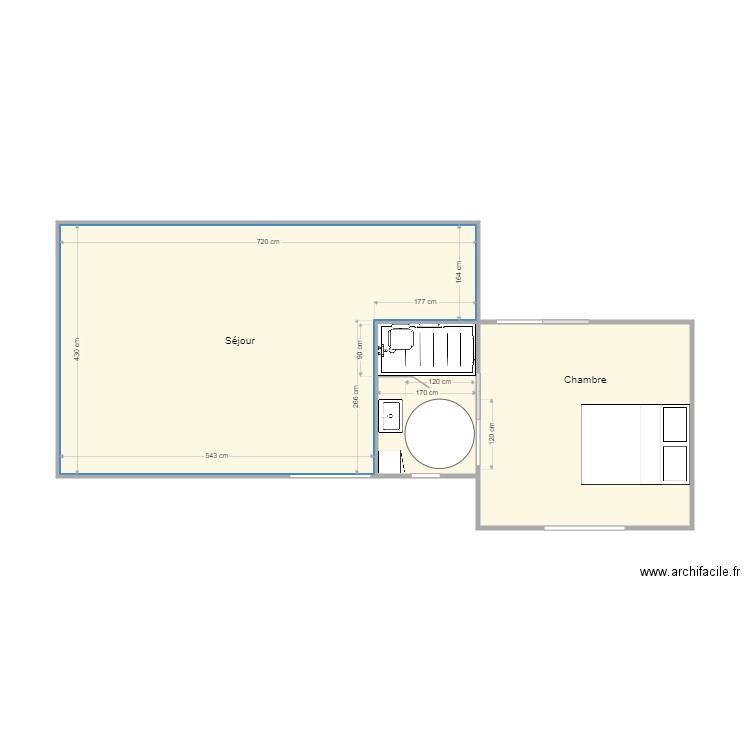 PLan Laudic 2. Plan de 3 pièces et 43 m2