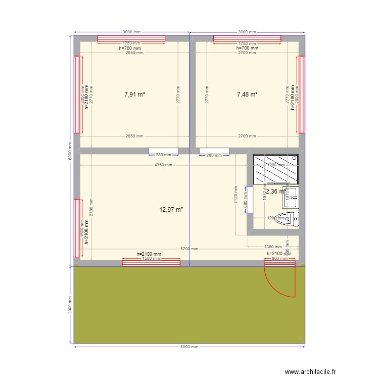 Api Гостевой. Plan de 5 pièces et 41 m2