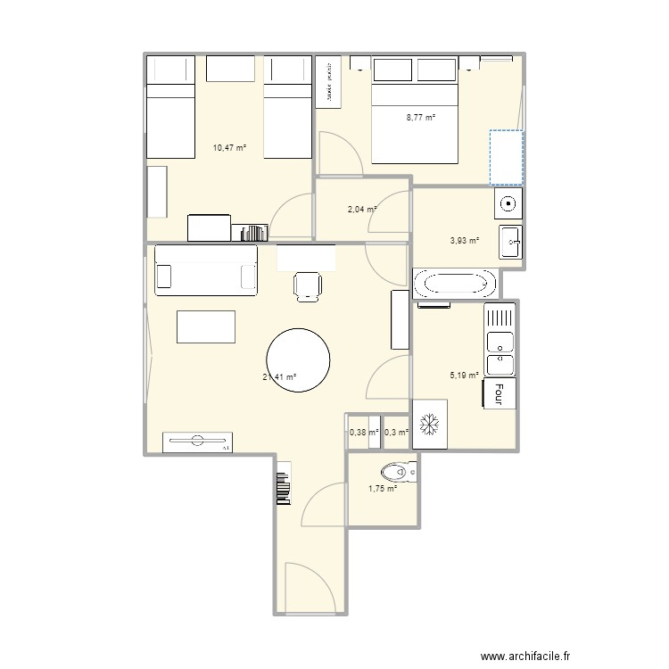 Appartementmeubé. Plan de 9 pièces et 54 m2