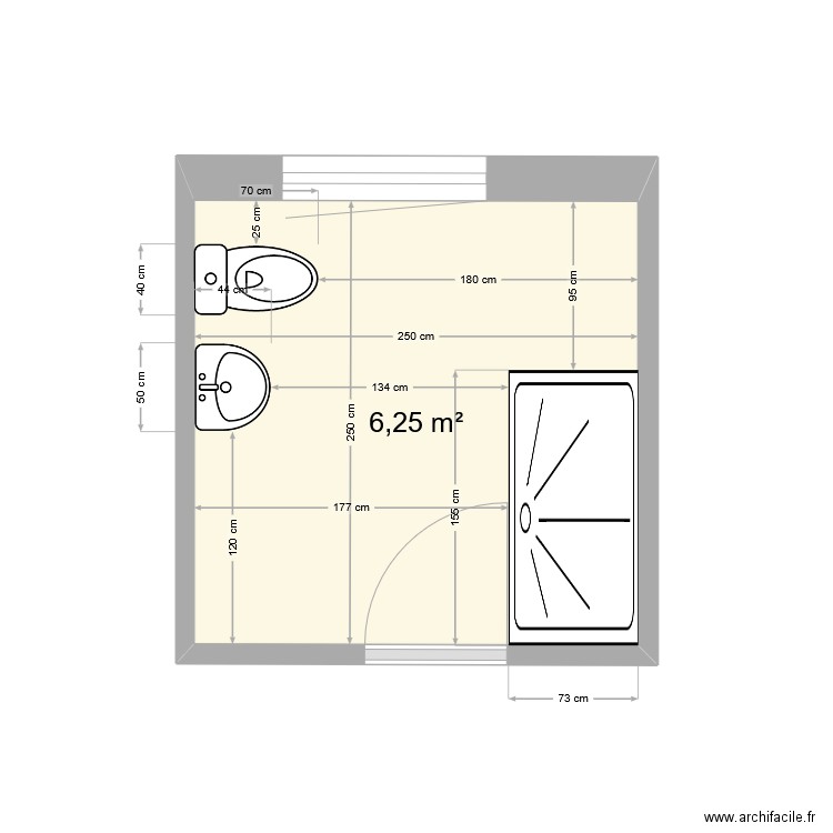 SdB Marilles. Plan de 1 pièce et 6 m2