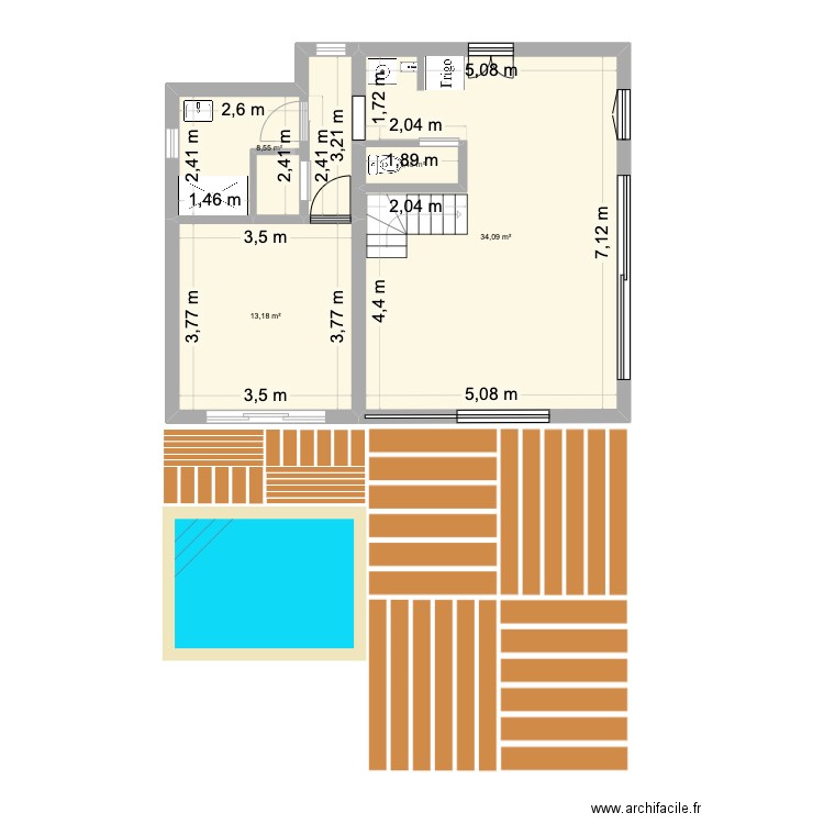 Extension kaz. Plan de 4 pièces et 57 m2